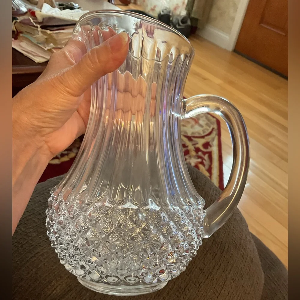 VTG Longchamp Crystal D’Arques Diamond Cut 24% Lead Crystal Clear Pitcher EUC - Picture 4 of 9